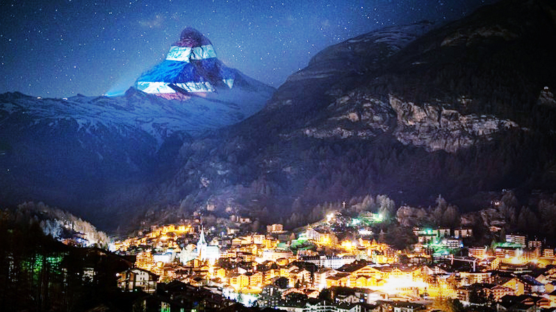Thai flag projected on famous Swiss mountain Thai flag projected on famous Swiss mountain