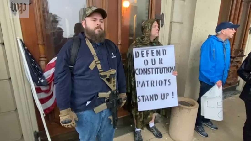 A noose, an ax and insults inspired by Trump: Protesters ramp up violent rhetoric in Mich., N.Y. A noose, an ax and insults inspired by Trump: Protesters ramp up violent rhetoric in Mich., N.Y.