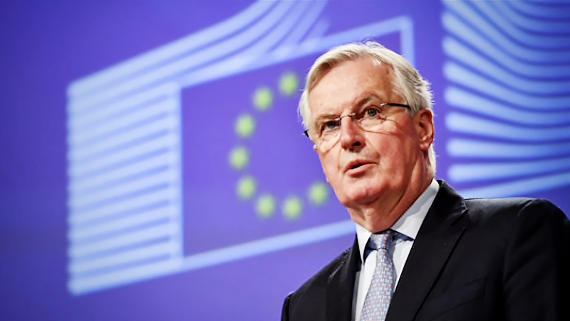 Michel Barnier, chief negotiator for the European Union (EU), speaks during a news conference following the first round of Brexit trade talks in Brussels, Belgium, on March 5, 2020. MUST CREDIT: Bloomberg photo by Geert Vanden Wijngaert.