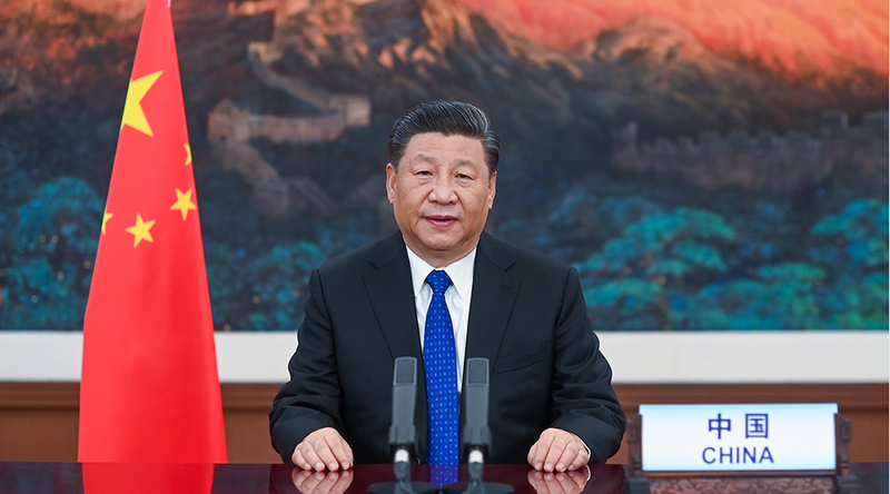 President Xi Jinping delivers a speech via video link on Monday in Beijing at the opening of the 73rd session of the World Health Assembly. [LI XUEREN / XINHUA]