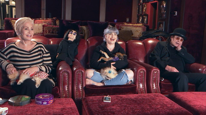From left, Sharon, Kelly and Ozzy Osbourne use their home theater to watch