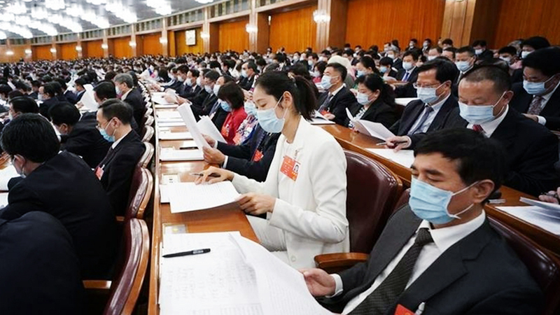 Deputies to the 13th National People's Congress (NPC) attend the second plenary meeting of the third session of the 13th NPC at the Great Hall of the People in Beijing, capital of China, May 25, 2020. (PHOTO / XINHUA)