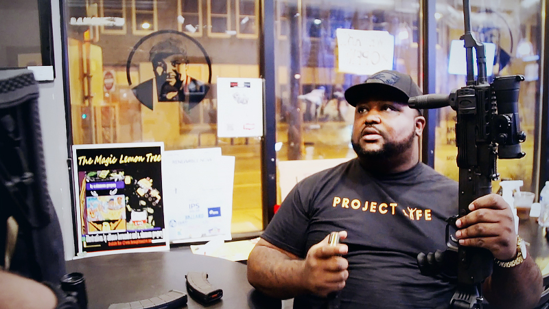 Tyrone Hartwell at Sammy's Avenue Eatery, which serves as headquarters for a citizen patrol group.