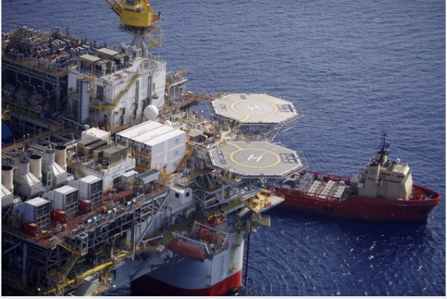The Kobe Chouest platform supply vessel sits anchored next to the Chevron Corp. Jack/St. Malo deepwater oil platform in the Gulf of Mexico off the coast of Louisiana on May 18, 2018. MUST CREDIT: Bloomberg photo by Luke Sharrett.
