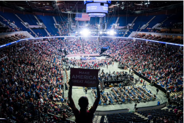 The Trump campaign rally at the BOK Center in Tulsa, Okla., on June 20 had a lower-than-expected turnout. MUST CREDIT: Washington Post photo by Jabin Botsford