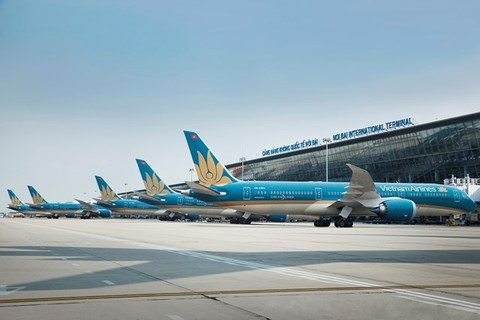 Vietnam Airlines aircraft at Nội Bài International Airport. The national carrier and other airlines in Việt Nam are preparing for international flights. — Photo Vietnam Airlines