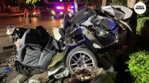 Three killed as speeding car rams electric pole Three killed as speeding car rams electric pole