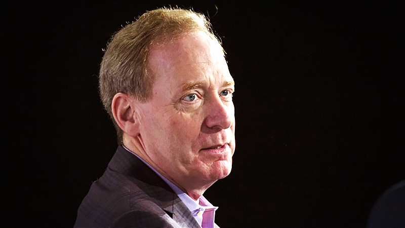 Brad Smith, president of Microsoft, speaks during the GeekWire Summit in 2019. MUST CREDIT: Bloomberg photo by David Ryder