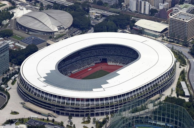 An aerial view of National Stadium, where the opening ceremony of the 2020 Tokyo Olympics would have taken place on Friday if it had not been postponed. (The Yomiuri Shimbun)
