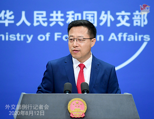 Foreign Ministry spokesman Zhao Lijian takes questions at a regular media briefing in Beijing on Aug 12, 2020. [Photo/Foreign Ministry official website]
