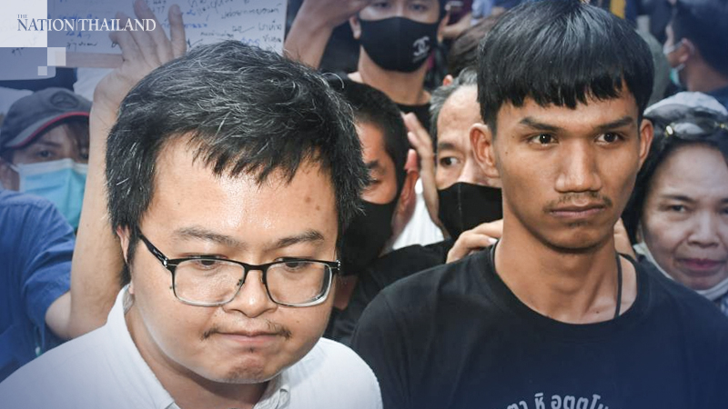 Arnon Nampa, left, and Phanuphong Chatnok