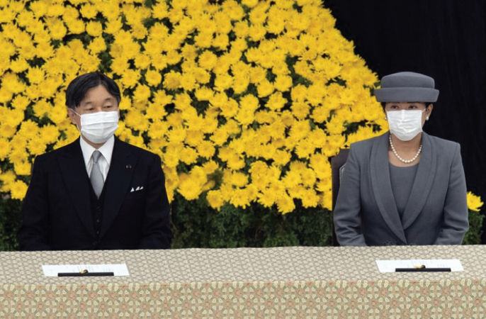 Japan's Emperor Naruhito (left) and Empress Masako attend a memorial service at the Nippon Budokan hall in Tokyo, on Aug 15, 2020.PHOTO: EPA-EFE