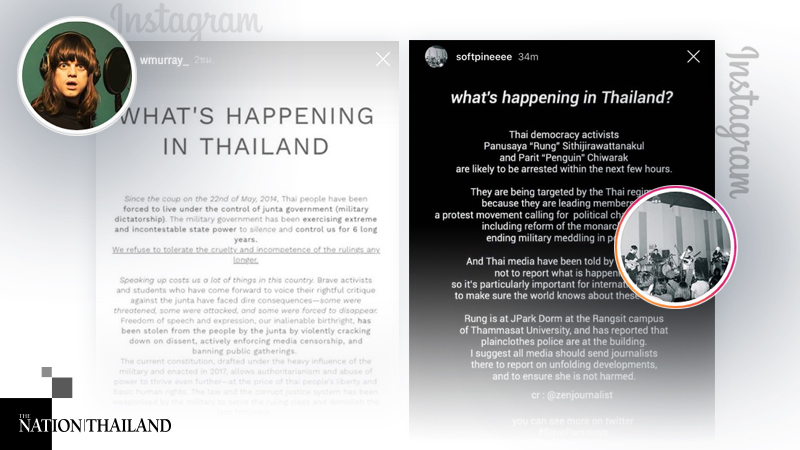 International artists support Thai protesters via Instagram International artists support Thai protesters via Instagram