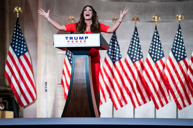 Kimberly Guilfoyle prerecords her address to the Republican National Convention at the Mellon Auditorium in Washington. (Jabin Botsford/The Wasington Post)