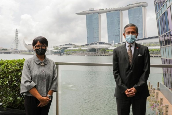Foreign Minister Vivian Balakrishnan hosted lunch for his Indonesian counterpart Retno Marsudi on Aug 25, 2020. PHOTO: MINISTRY OF FOREIGN AFFAIRS
