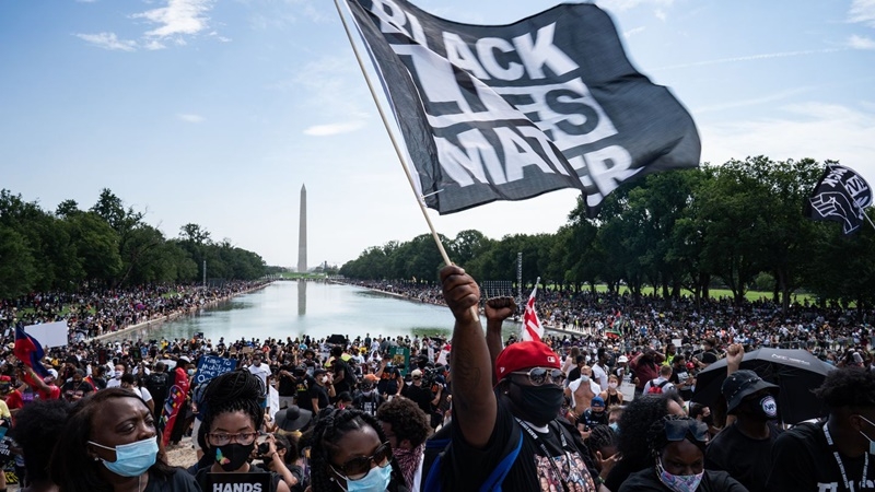 Protesters gather at the Lincoln Memorial on Aug. 28, 2020, in Washington, D.C. MUST CREDIT: Washington Post photo by Salwan Georges