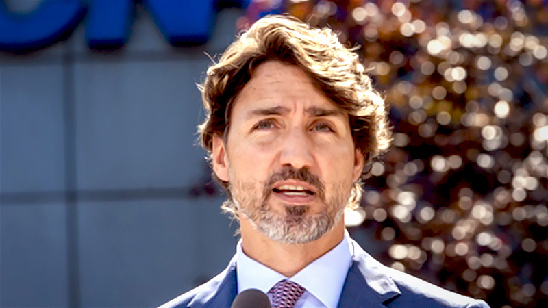 Justin Trudeau, Canada's prime minister, speaks at the National Research Council of Canada Royalmount Human Health Therapeutics Research Centre facility in Montreal on Aug. 31, 2020. MUST CREDIT: Bloomberg photo by Andrej Ivanov.