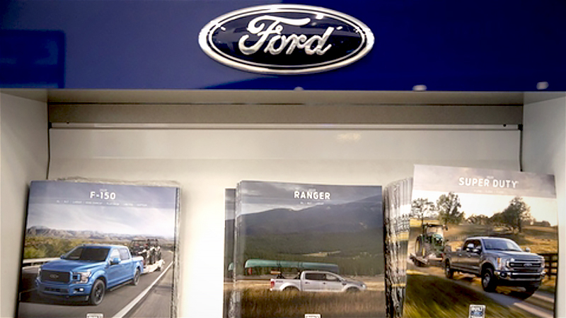 Literature for 2020 Ford pickup trucks sits at a car dealership in Peoria, Ill., on May 14, 2020. MUST CREDIT: Bloomberg photo by Daniel Acker.