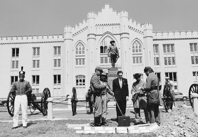 Pictured is the interment for Little Sorrel, Stonewall Jackson's horse, in 1997 in front of his statue at VMI. MUST CREDIT: Washington Post photo by Nancy Andrews
