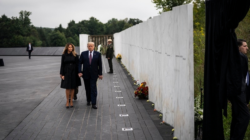 President Donald J. Trump and first lady Melania Trump lay a wreath during a ceremony and 