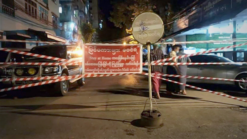 Blocked streets in Yangon’s stay-at-home townships cause difficulty for road users Blocked streets in Yangon’s stay-at-home townships cause difficulty for road users