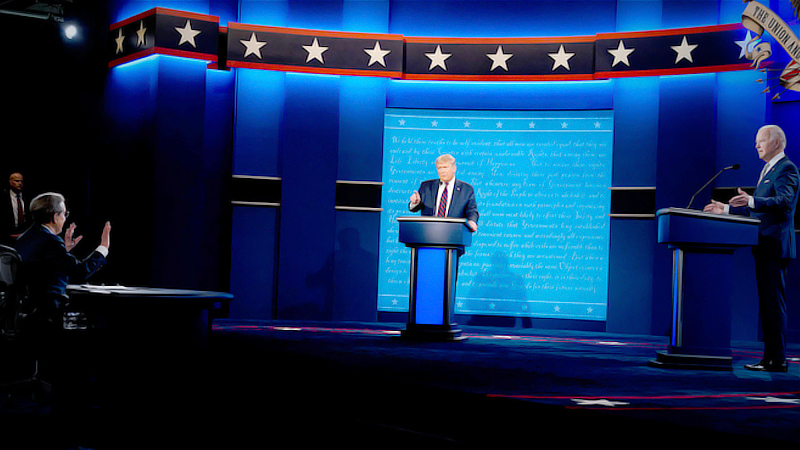 Chris Wallace moderates the debate between President Donald Trump and former vice president Joe Biden at Case Western Reserve University in Cleveland on Tuesday, Sept. 29, 2020. MUST CREDIT: Washington Post photo by Melina Mara