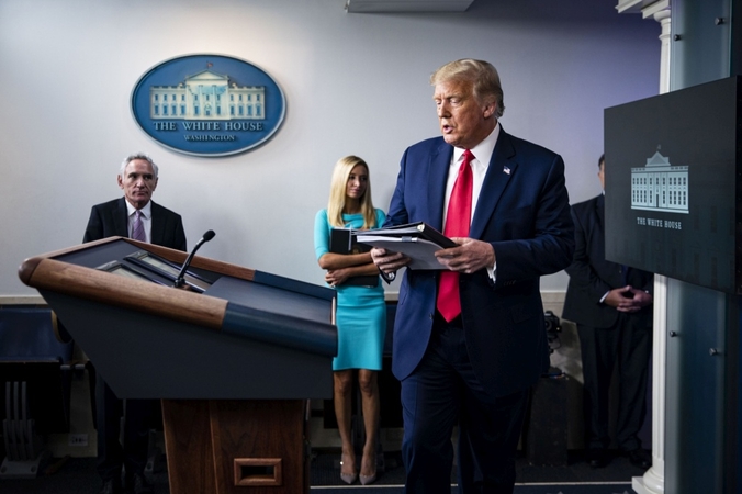 President Trump arrives for a news conference in the James S. Brady Press Briefing Room at the White House in Washington on Sept. 16, 2020. MUST CREDIT: Bloomberg photo by Al Drago.
Photo by: Al Drago — Bloomberg
Location: Washington, United States