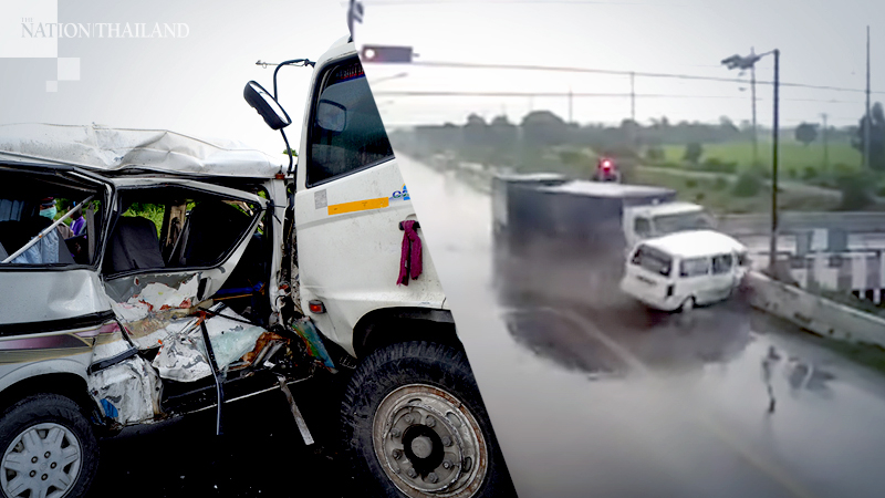 Two students killed as giant truck slips on wet road, hitting school van Two students killed as giant truck slips on wet road, hitting school van