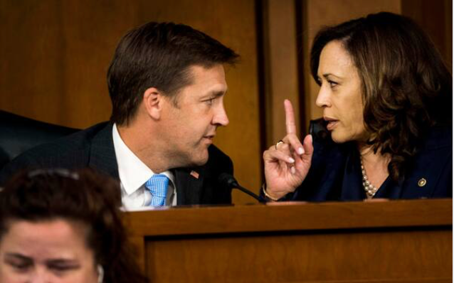 Sens. Kamala Harris, D-Calif., and Ben Sasse, R-Neb., speak during Brett Kavanaugh's Supreme Court confirmation hearing in 2018. MUST CREDIT: Washington Post photo by Melina Mara