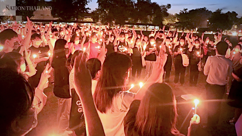 Naresuan University students hold candlelight vigil for October 14, 1973 victims Naresuan University students hold candlelight vigil for October 14, 1973 victims
