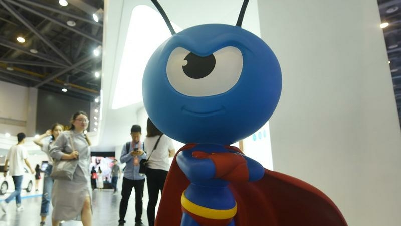 This undated photo shows an Ant Group mascot in Hangzhou, capital of China’s Zhejiang province. (LONG WEI / FOR CHINA DAILY)