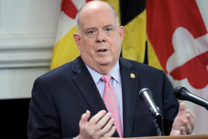 Maryland Gov. Larry Hogan (R) speaks at a news conference in Annapolis on Oct. 1, 2020. (Brian Witte/AP)