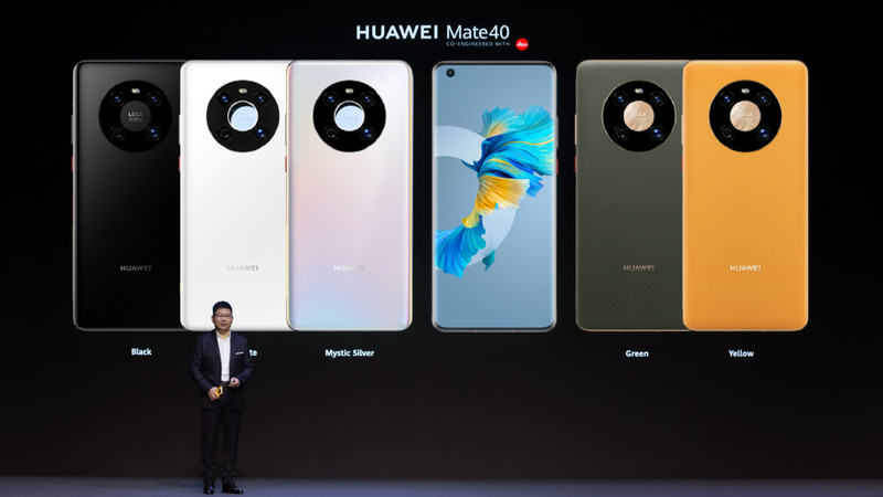 Yu Chengdong, CEO of Huawei's consumer business group, unveiled the company's Mate 40 series 5G smartphones. [Photo provided to chinadaily.com.cn]