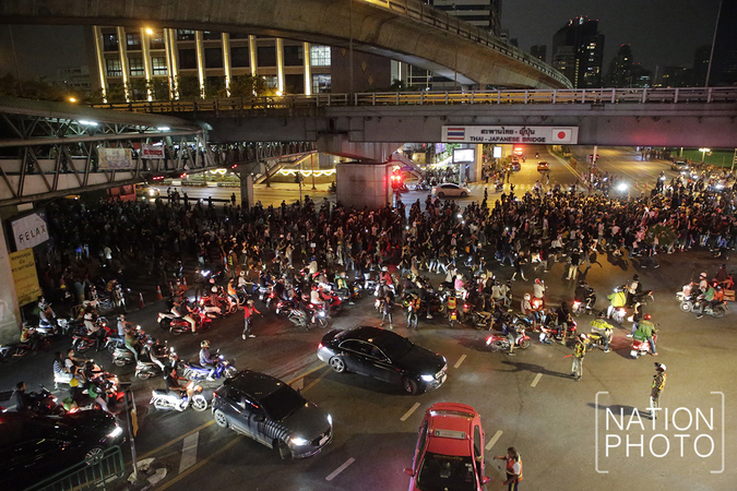 7pm: Protesters arrive at German embassy on Sathorn Road. 7pm: Protesters arrive at German embassy on Sathorn Road.