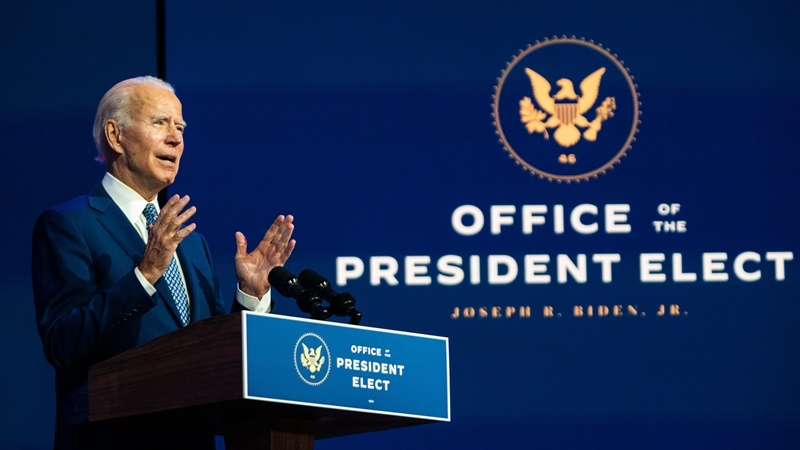 President-elect Joe Biden delivers a speech at the Queen theater in Wilmington, Del. MUST CREDIT: Washington Post photo by Demetrius Freeman.