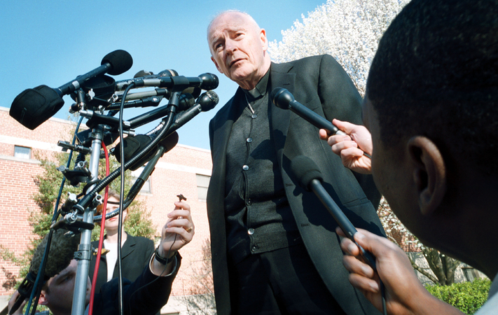 Cardinal Theodore McCarrick gave a news conference outside the Archdiocesan Pastoral Center in Hyattsville, Md., regarding the allegations of misconduct. MUST CREDIT: Washington Post photo by Sarah L. Voisin
