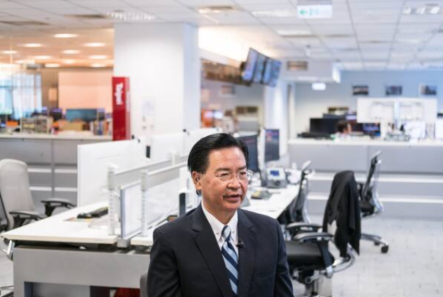 Joseph Wu, Taiwan's foreign minister, during a Bloomberg Television interview in Taipei, Taiwan, on Aug. 24, 2018. MUST CREDIT: Bloomberg photo by Billy H.C. Kwok.