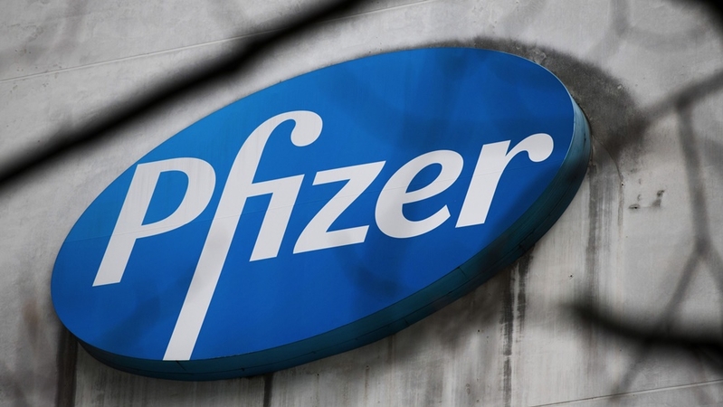 A logo at the Pfizer French headquarters in Paris on Nov. 10, 2020. MUST CREDIT: Bloomberg photo by Nathan Laine.