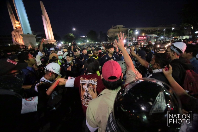 Thousands attend ‘Mob Fest’ at Democracy Monument in Bangkok on Saturday.
