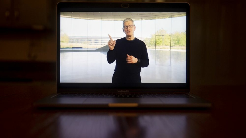 Tim Cook, CEO of Apple, speaks during a virtual product launch on Oct. 13, 2020. MUST CREDIT: Bloomberg photo by Daniel Acker.
