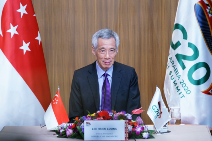 Prime Minister Lee Hsien Loong speaking at the virtual G-20 Riyadh Summit on Nov 21, 2020. PHOTO: SINGAPORE MINISTRY OF COMMUNICATIONS AND INFORMATION