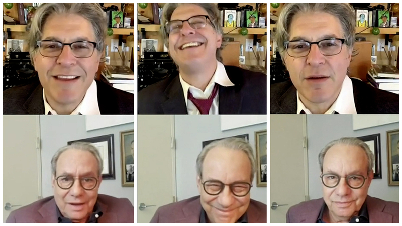Geoff Edgers (top) and Lewis Black on Oct. 30 in Edgers' weekly Instagram Live show
