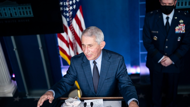 Anthony Fauci, director of the National Institute of Allergy and Infectious Diseases, participates in a coronavirus briefing at the White House on Nov. 19, 2020. MUST CREDIT: Washington Post photo by Jabin Botsford