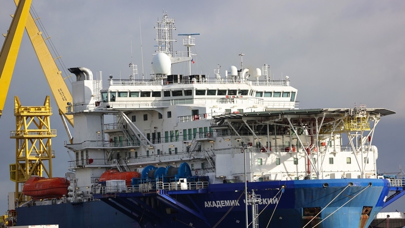 Russian pipe-laying vessel Akademik Tscherski at the Baltic port of Mukran on the island of Ruegen in Sassnitz, Germany, on Nov. 4. Chancellor Angela Merkel's district on the Baltic coast was the site of the last major Soviet military project in communist East Germany and is now at the center of a deepening rift between Cold War allies. MUST CREDIT: Bloomberg photo by Alex Kraus