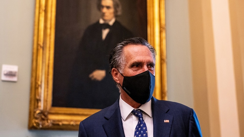 Sen. Mitt Romney speaks to reporters in the Capitol in September. MUST CREDIT: Washington Post photo by Demetrius Freeman
