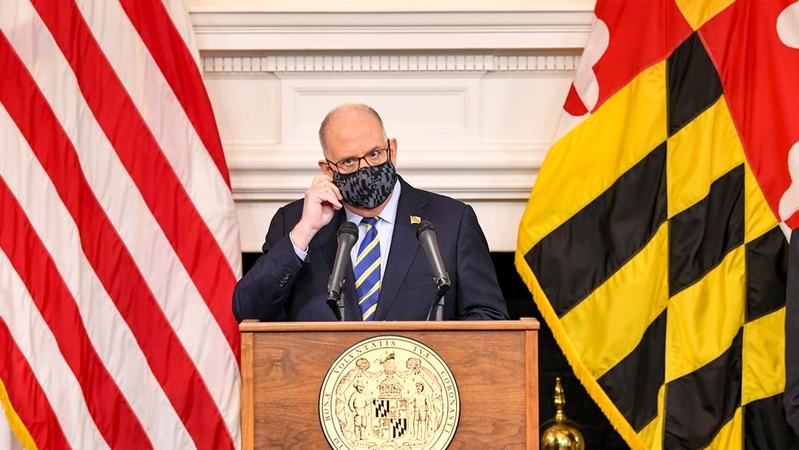 Maryland Gov. Larry Hogan holds a news conference Tuesday on the coronavirus pandemic. State officials on Wednesday discuss plans for distributing a vaccine, saying they will prioritize health-care workers. MUST CREDIT: Washington Post photo by Jonathan Newton