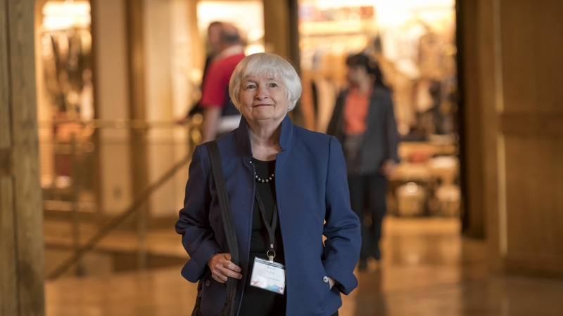 Janet Yellen, President-elect Biden's nominee for treasury secretary, at the Jackson Hole economic symposium, sponsored by the Federal Reserve Bank of Kansas City, in Moran, Wyo., on Aug. 22, 2019. MUST CREDIT: Bloomberg photo by David Paul Morris.
