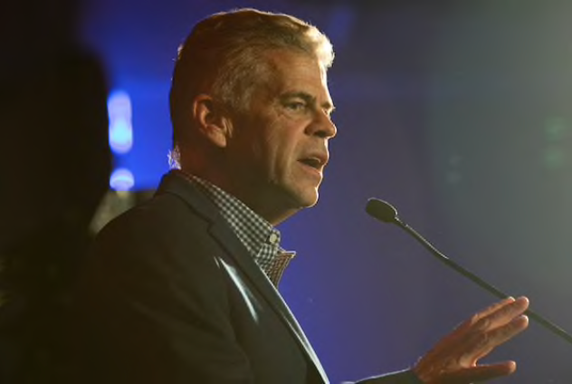 Del. Kirk Cox, R-Colonial Heights, addresses a crowd in 2019 after his win against Democrat Sheila Bynum-Coleman. MUST CREDIT: photo for The Washington Post by Julia Rendleman.