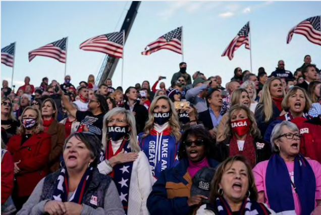 Supporters of President Trump turn out in Valdosta, Ga., to hear him speak at a rally tied to the state's upcoming runoffs. The results in Georgia will determine which party has control of the U.S. Senate. MUST CREDIT: Washington Post photo by Jabin Botsford