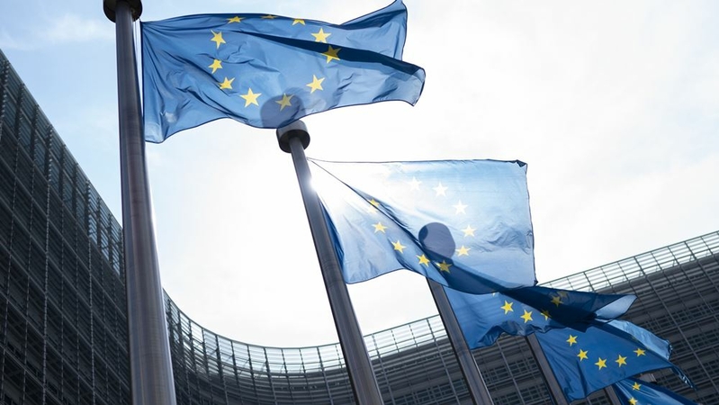 European Union flags fly in Brussels on April 10, 2019. MUST CREDIT: Bloomberg photo by Jasper Juinen.